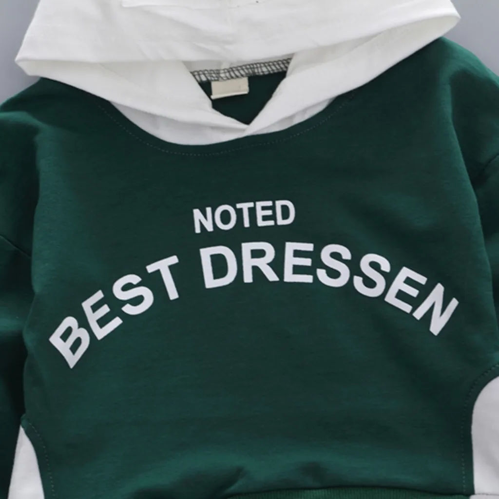 Baby Kids Boys Long Sleeve Letter Printed Hoodie Tops Sweatshirts+Pants Outfit Fashion Hooded Collar Christmas Clothes W1205