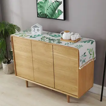 

Nordic net red small fresh cotton linen tassel coffee table tablecloth Shoe cabinet door cloth TV cabinet dust cover 01A