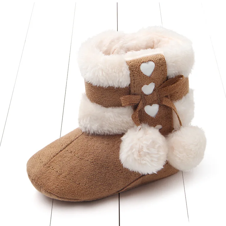 SHUJIN/зимняя обувь для малышей; плюшевая обувь с бантом для малышей; теплые Нескользящие ботинки для малышей - Цвет: coffee
