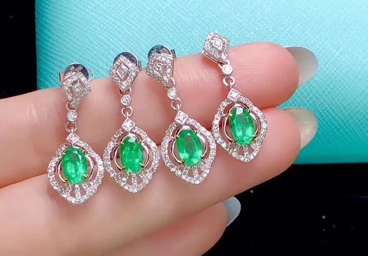 KJJEAXCMY Fine Jewelry 925 sterling silver inlaid natural gemstone Emerald female earrings Ear studs noble support detection
