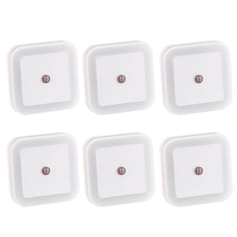 

Square Led Light Sensor Automatic Control White Light Mini Night Light Bedroom Lamp 6 Packs White Abs Eu Plug