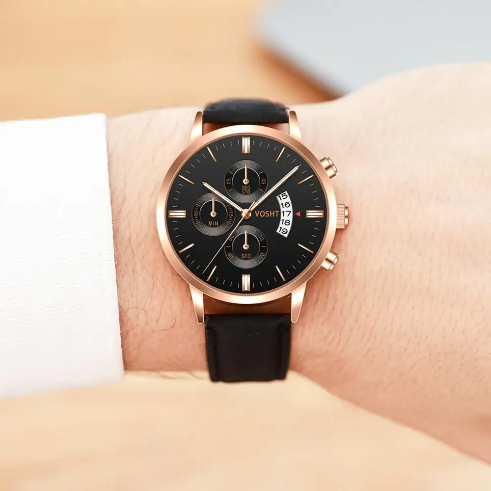 Часы мужские спортивные деловые кварцевые из нержавеющей стали с кожаным