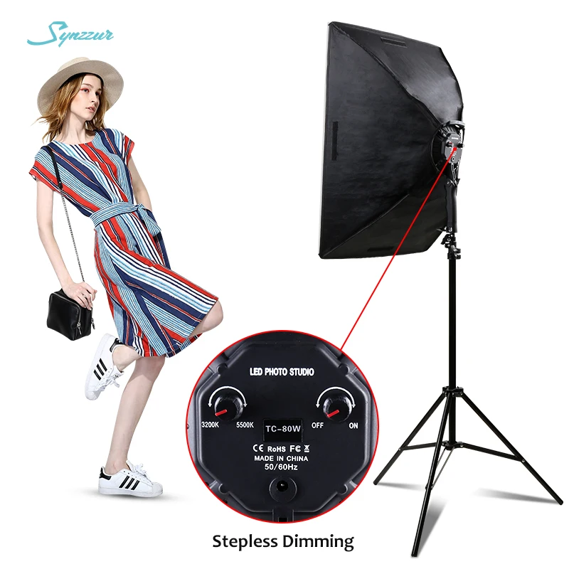 New 3200-5600K Photography Light Soft Box Kit 80W Lamp 2M Tripod Continuous Dimmable Lighting Softbox For Camera Photo Video