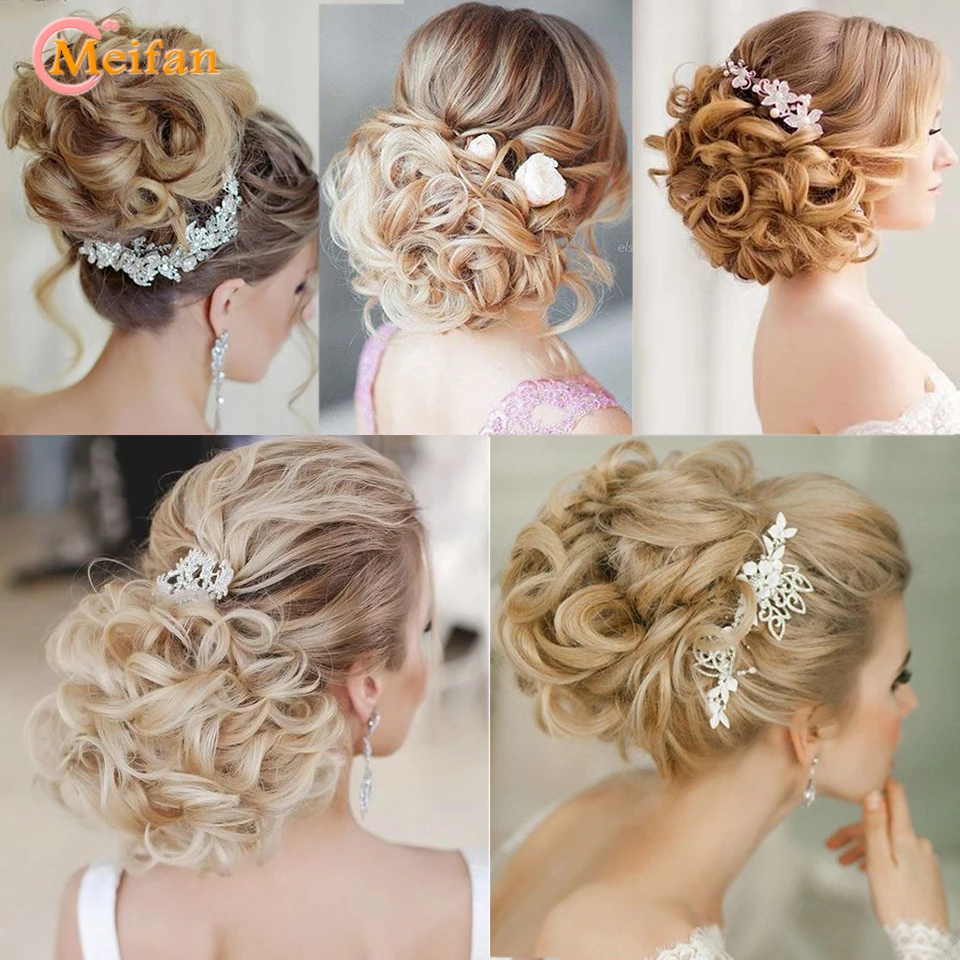 Synthetic Bride Messy Big Hair Bun Curly Chignon with Comb Clips in Hair Tail Cover Ponytail Extension Natural Fake MEIFAN hair bun extensions,synthetic hair extensions