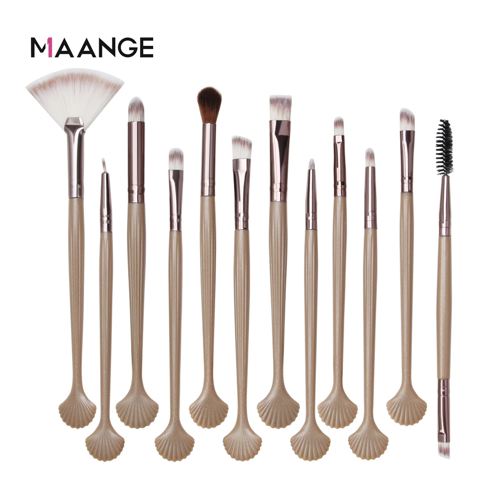 12pcs-brown MAANGE New Make Up Brushes 12 PCS Shell brush set Professional Blending Eyeshadow Eyebrow Brush For Makeup Beauty Set - Handle Color: 12pcs-brown