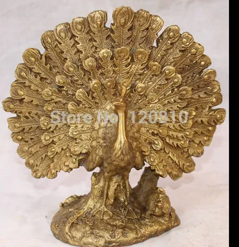 

8" Bronze peafowl Peacock Peahen a bird of Juno Dragon Turtle Tortoise Statue