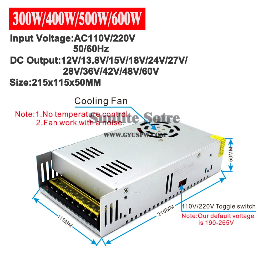 Ac-dc источник питания DC 12V 13,8 V 15V 18V 24V 27V 28V 30V 32V 36V 42V 48V 60V 300W 350W 360W 400W 480W 500W вт 600 Вт Световой трансформатор