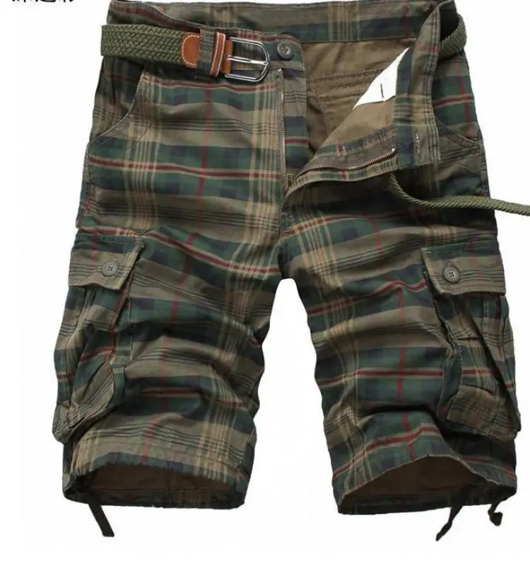 Мужские шорты модные клетчатые пляжные шорты мужские s повседневные камуфляжные шорты в стиле милитари короткие мужские брюки бермуды Рабочая одежда - Цвет: ArmyGreen