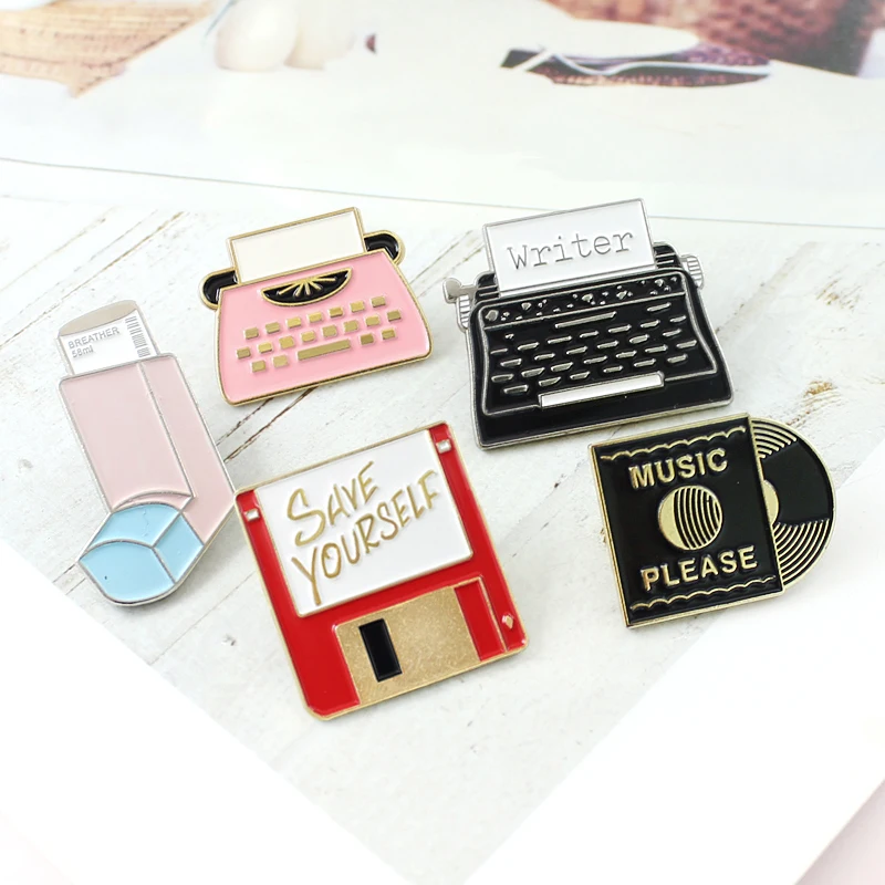 

Office Tools Printer Recording Fax Machine CD Music USB Memory Card Brooch Jackets Backpack Enamel Badge Pin Creative Gifts