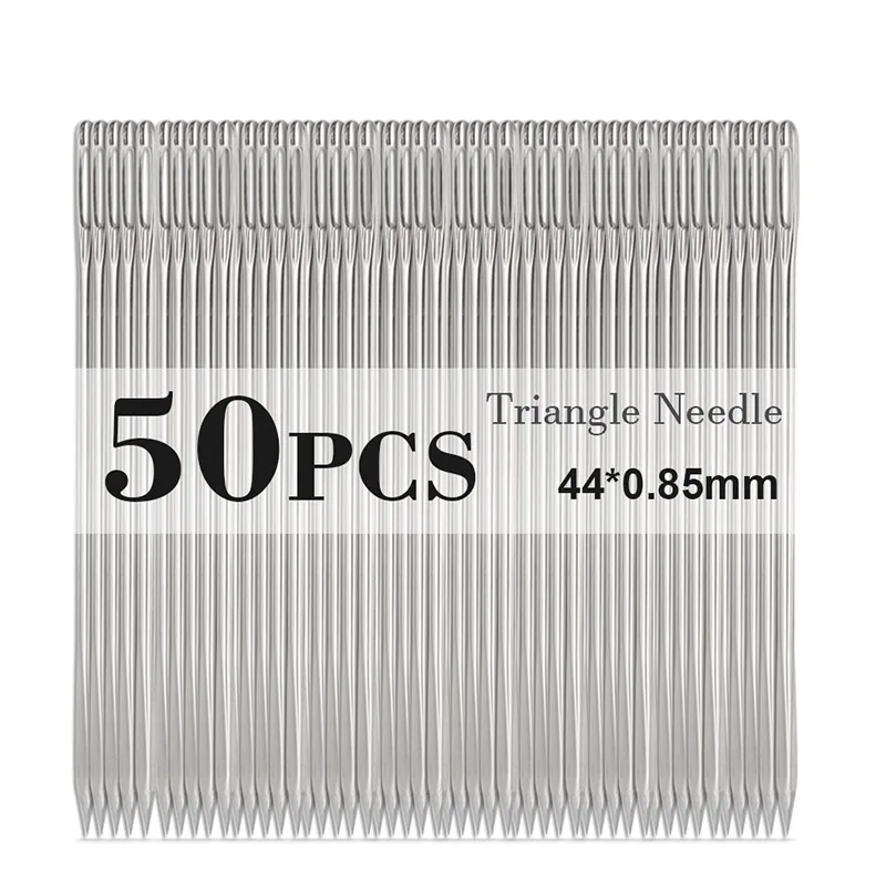 Triangle 50PCS Остроконечная призма, острый инструмент, Кожевенная игла для шитья, круглая головка, тупой пинт, для вышивки, вышивка, золотой хвост, иглы для больших глаз - Color: Triangle 50PCS