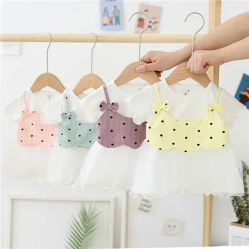 

Baby Girl Tutu Tulle Dress Summer Kids Casual Fake Two Piece Dress Princess Party Wedding Dresses Children Clothes Robe Fille