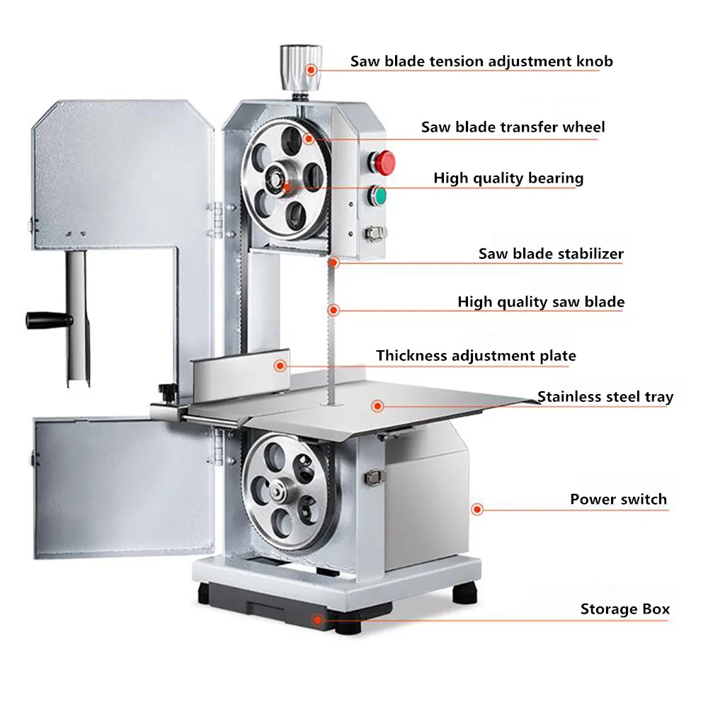 220V Электрический коммерческие кости станок мясо ленточная пила для резки настольного кости машина для нарезания замороженного мяса разделочная машина 750 Вт 1170 м/мин 200-300 кг/ч Y