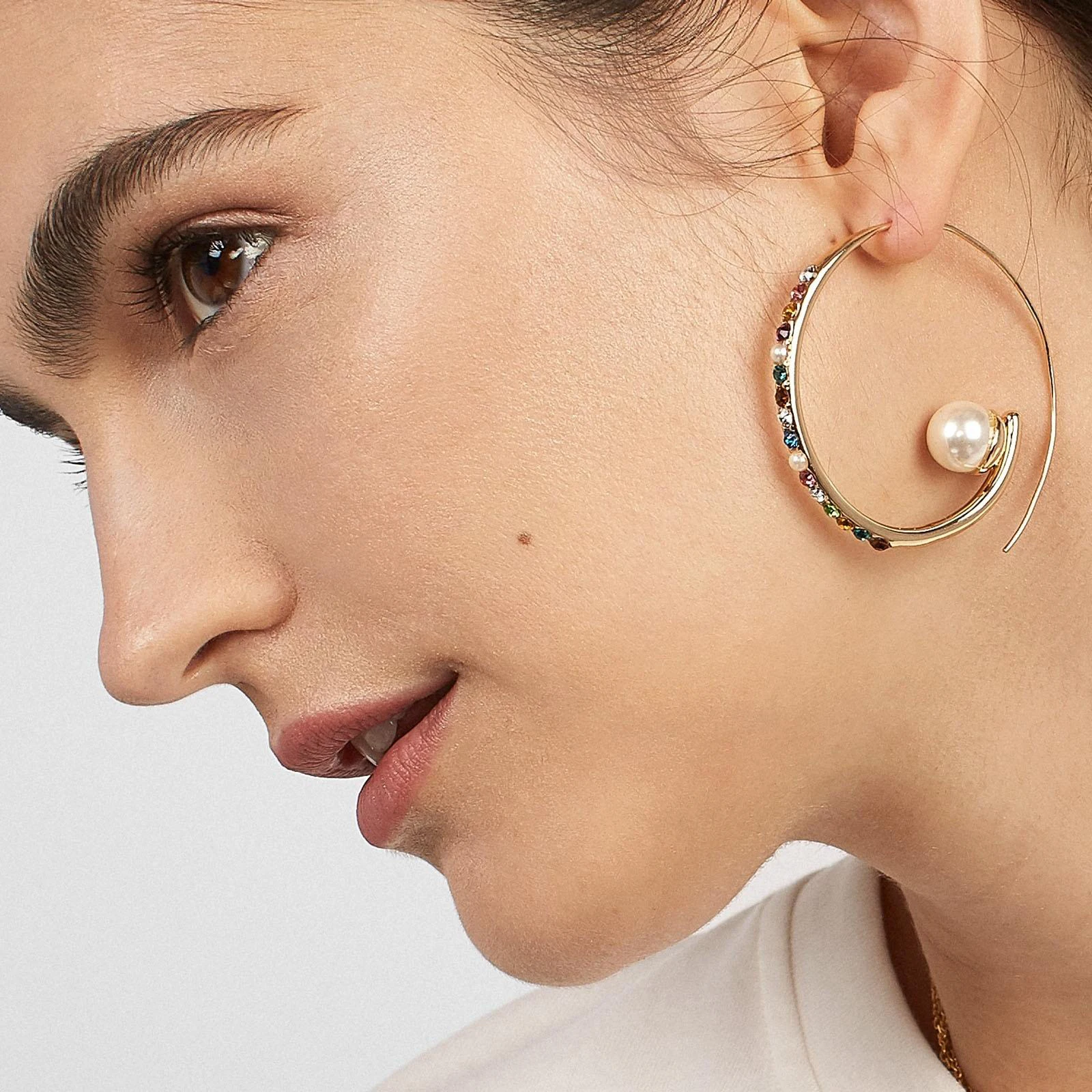 

New rainbow styles large round earring with fresh pearl paved beautiful colorful cz paved women lady wedding Circle earring gift
