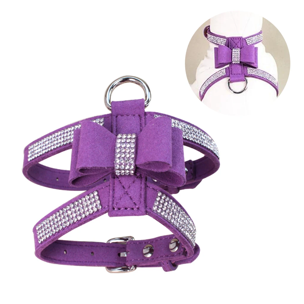New Bling rhinestone Pet Puppy Dog Harness Velvet Leather Leash for Small Dog Puppy Cat Chihuahua 4