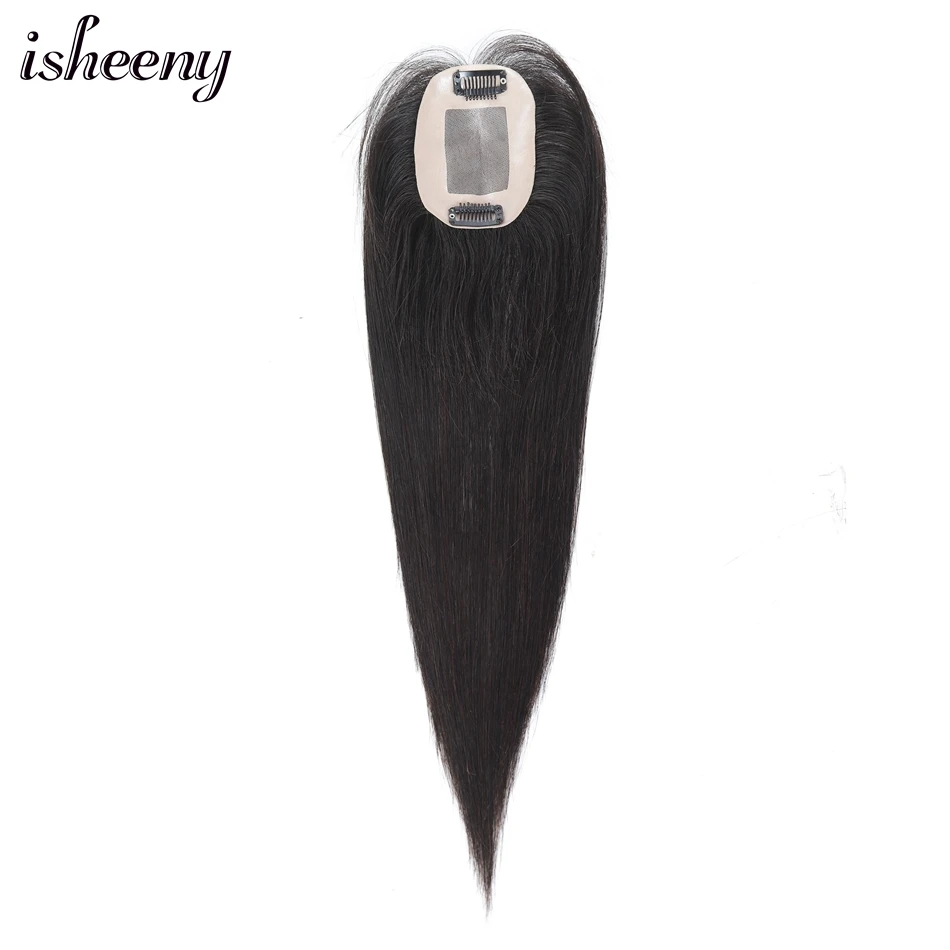 

Isheeny Virgin Human Hair Topper 6"-14" V-loop Top Wig Small Lace Net Clip In Hair Piece For Women Natural Color