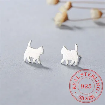 

925 Sterling Silver Cut Cat Earring for Women Wedding Jewelry Simple Design Stud Earring Pendientes Bijoux