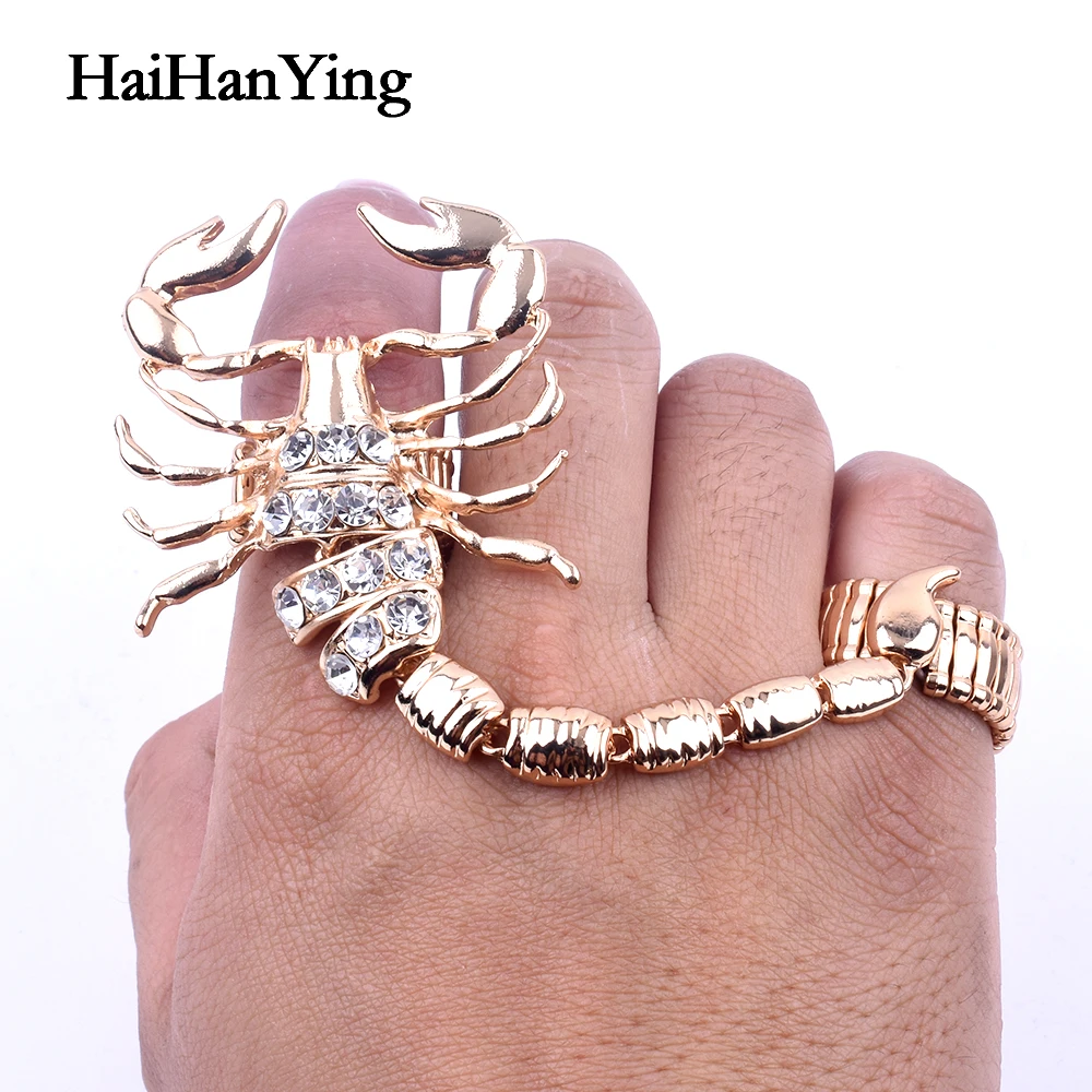 

New Exaggerated Punk Scorpion Two Piece Ring Crystal Adjustable Retro Personality Animal Big Ring Special Rock Style Jewelry
