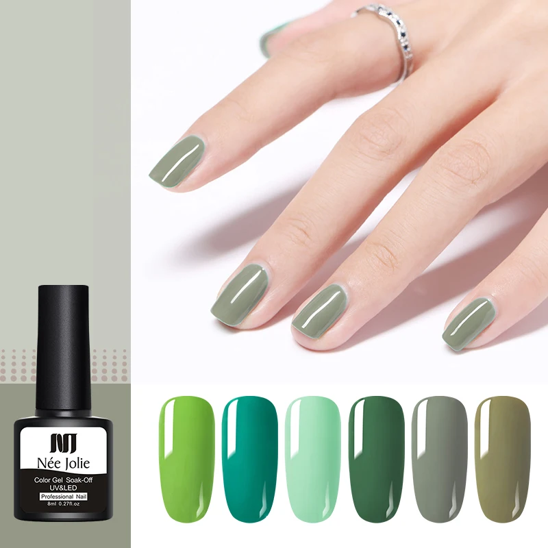 

NEE JOLIE 8ml Green Series Nail Gel Polish Manicure Semi Permanent Vernis UV LED Gel Varnish Soak Off Nail Art Gel Lacquer