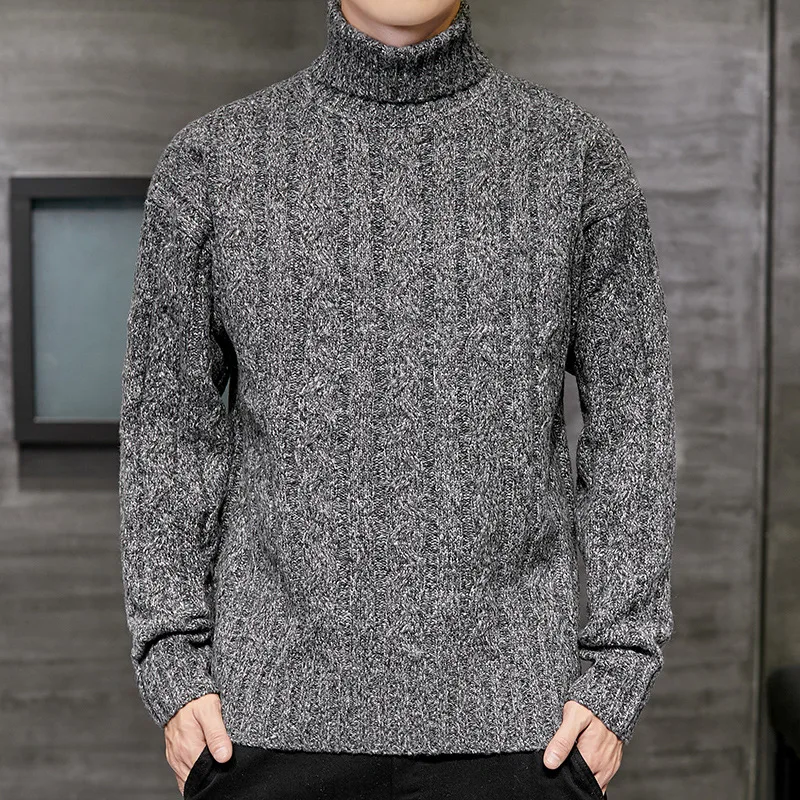 Suéter de cuello alto para hombre, jerseys de punto liso, ropa informal de punto para Otoño e Invierno