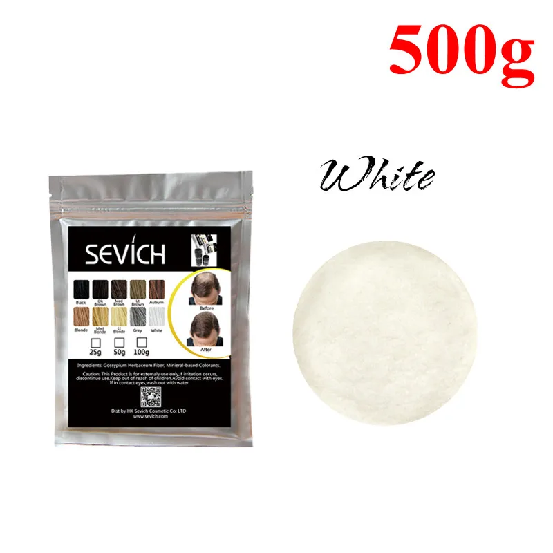 White --500g Sevich, 500 г, строительное волокно для волос, 10 цветов, кератиновые порошки, волокна для восстановления волос - Цвет: White --500g