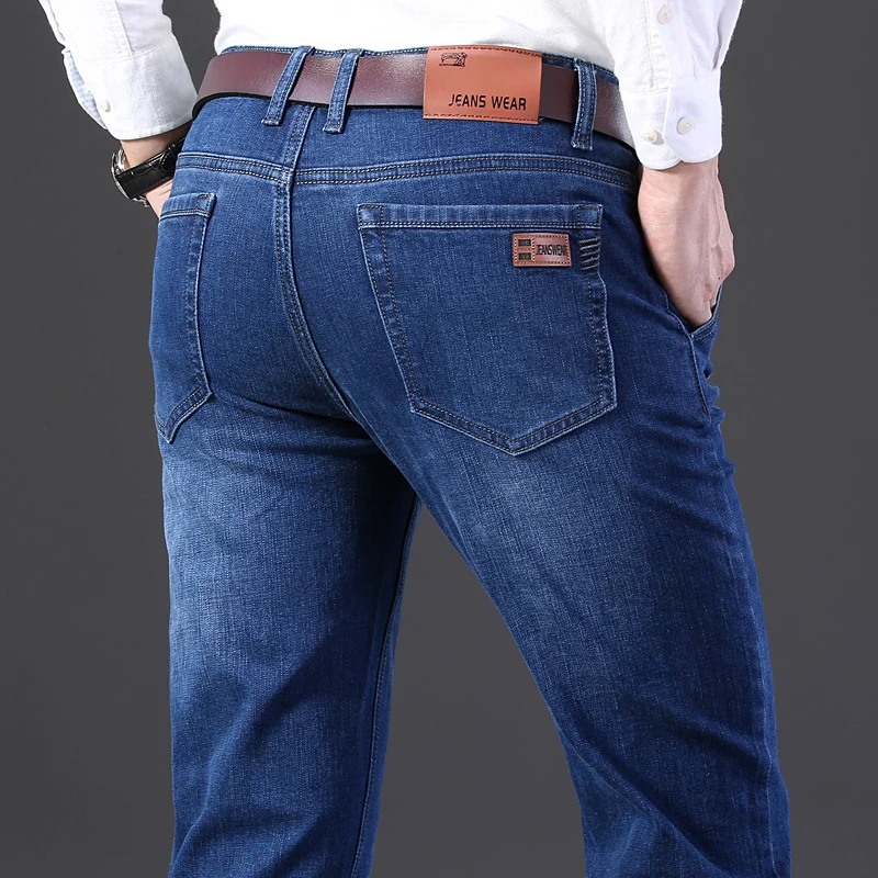 Pantalones vaqueros elásticos para hombre, Jeans ajustados informales de negocios, color negro y azul, de talla grande 38 40, 2020