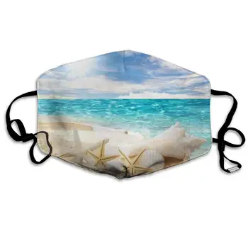 

Premium Dust Mask - Washable Breathable Mouth Face Mask - Adjustable Ear Loop for Kids Women Men Turquoise Ocean Sea Beach Gold