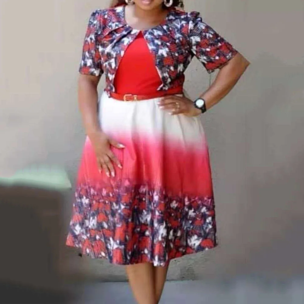 Платье женское винтажное с коротким рукавом и цветочным принтом большого