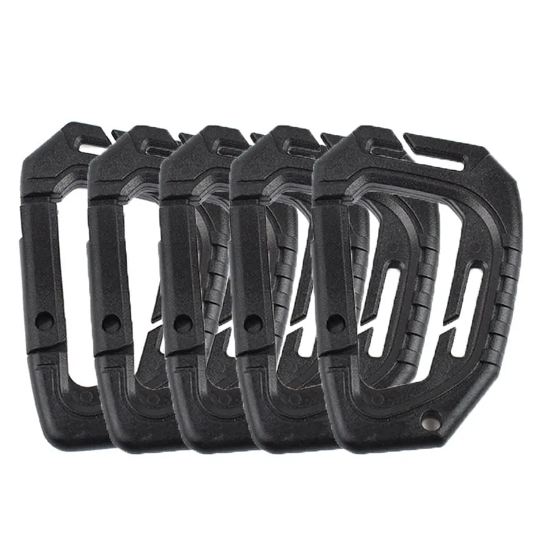 Black 5 pcs Многоцелевой пластиковый стальной d-кольцо Тактический Карабин брелок-карабин зажимы для Молл Сумка тактический жилет рюкзак - Цвет: Black 5 pcs