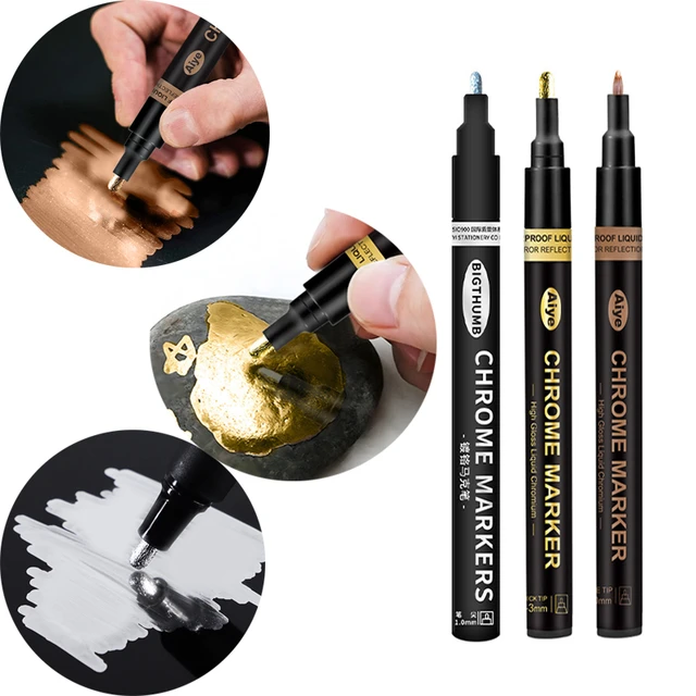 3Pcs Chrome Pen Marker Mirror Waterproof Paint Repair For Model Cards  Posters Rock Ceramic Glass Metallic Gold Silver Copper - AliExpress