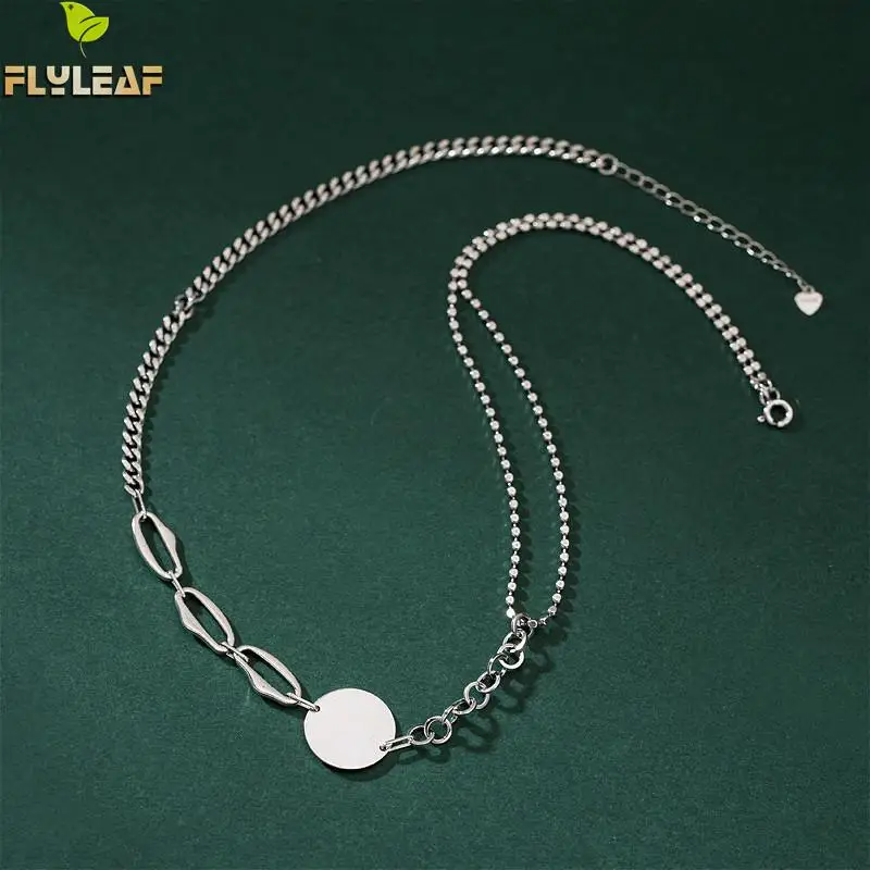 Kaufen Flyleaf Runde Karte Asymmetrie Perlen Kette Halsketten   Anhänger Echt 925 Sterling Silber Halskette Für Frauen Mode Edlen Schmuck
