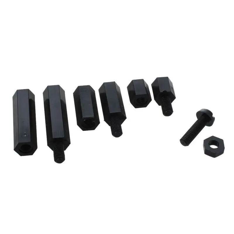 160 pcs M3 Nylon Black M-F Hex Spacers Screw Nut Assortment Kit Stand-off Set