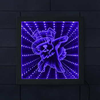 

3D Night Light Dabbing Schnauzer Dog Stunning Optical Illusion Wood Picture Frame Animal LED Infinity Mirror Tunnel Lamp