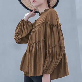 

Plus Size Women's Pleated Blouse Fashion Ruffle Shirts 2020 ZANZEA Casual Long Sleeve Blusas Female Tunic Elastic Cuff Tops 7
