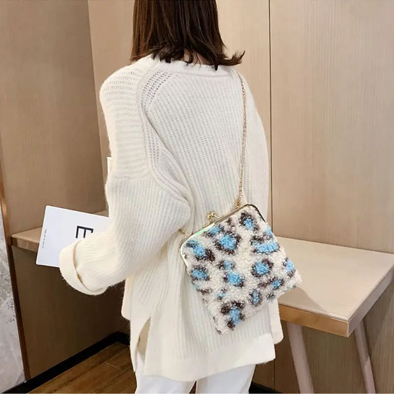 

Fashion Trend Wild Woolen Shoulder Slant Leopard Winter Bag Crossbody Soft Warm F42A