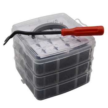 

16 Kinds Rivets Assortment Black Fasteners Clips With Removal Plier Auto Trim