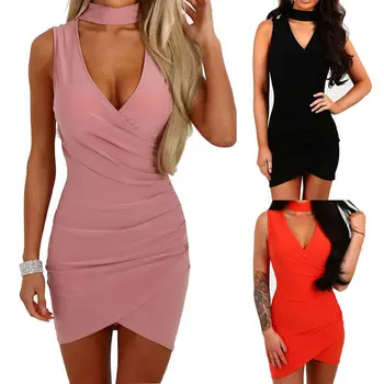 

2019 Fashion Sexy Women Dress Summer Hot Solid Women Sleeveless Bodycon Casual Dresses Party Evening Regular Mini Skater Dress 1