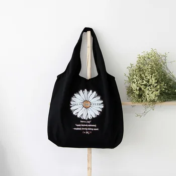 

Japan and South Korea new small daisy canvas bag female shoulder small fresh student literary large capacity handbag