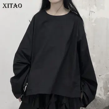 

XITAO Drawstring Irregular Solid T Shirt Women 2020 Autumn Casual Fashion New Style Temperament All Match Women Clothes WJ1003