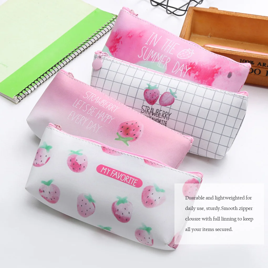 

Zipper Pencil Bags Cute Cactus Strawberry Canvas Storage Pen Pouch Pencil Bag Stationery Storage Case For Girls Student
