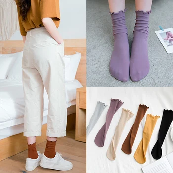 

Hot Sale Pile Socks Women Velvet Tube Stockings Long Sweet Funny Socks Solid Cute Ruffle Tide Wild Black Lace High Quality Socks