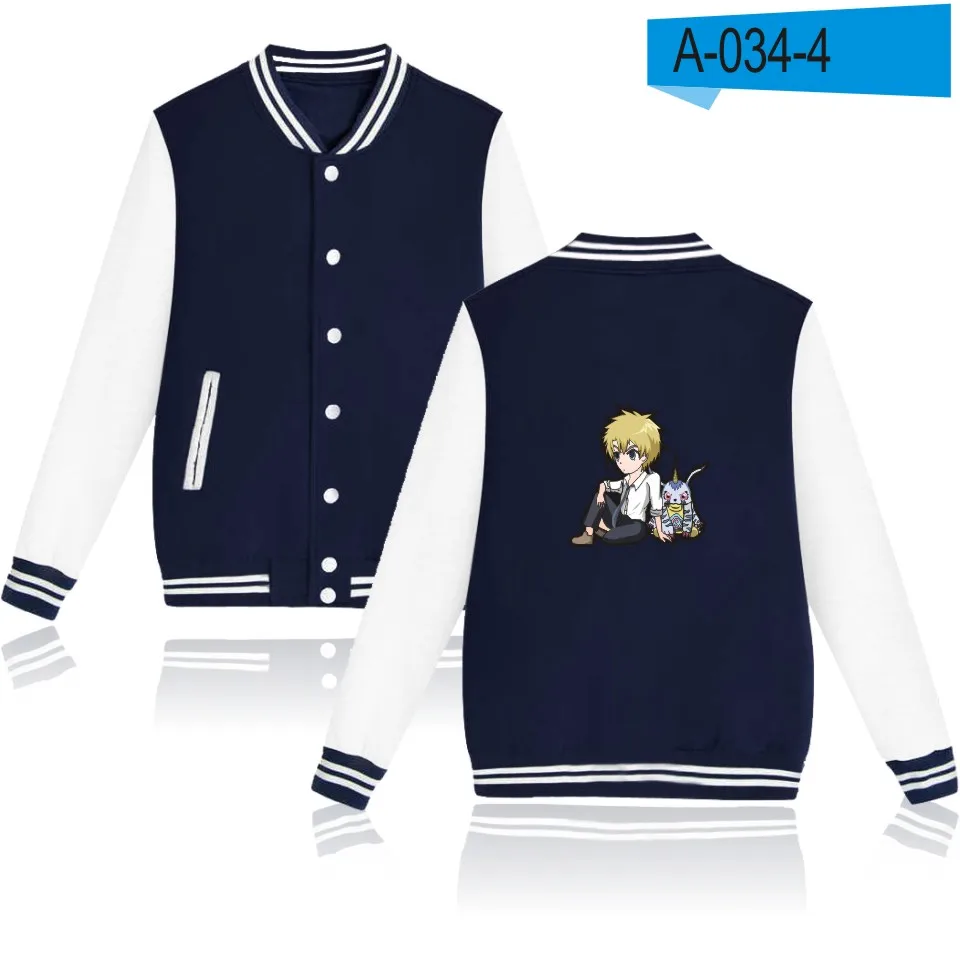 navy blue and white Топы Digimon Adventure, бейсбольная куртка, монолитные толстовки, мужские хип-хоп толстовки Gabumon аниме, мужская толстовка с капюшоном, модная зимняя куртка - Цвет: navy blue and white