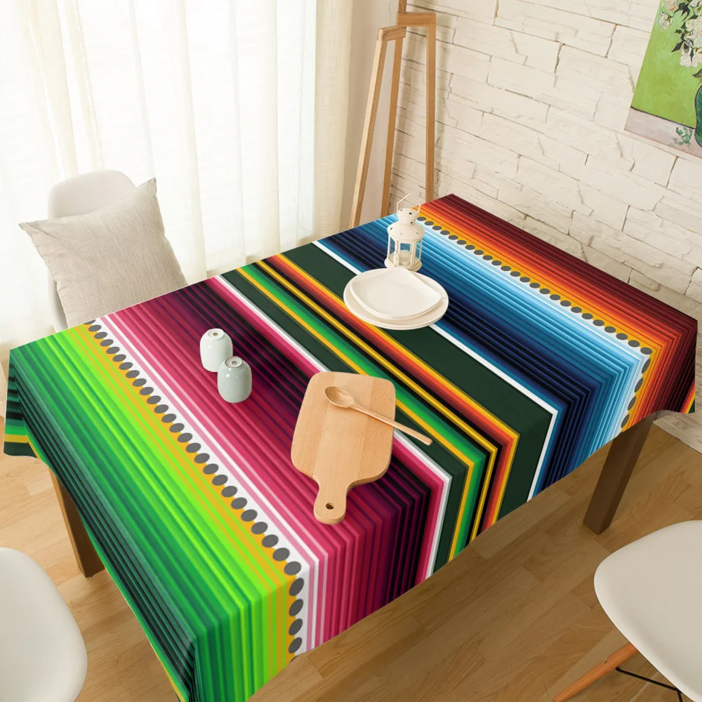 

Mexican Stripes Colorful Stripes Print Table Cloth Dining Chair Cover Kitchen Tablecloth Modern Home Decor Manteles Table Cover