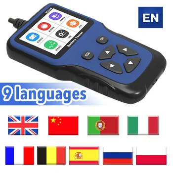 

12V Car Battery Tester Digital Automotive Diagnostic Battery Tester Vehicle Cranking Charging Scanner Tool 9 Languages