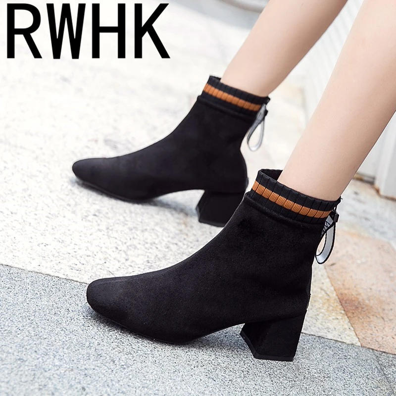 

RWHK 2019 autumn and winter new fashion square head thick with ankle boots with Martin boots women's boots B546
