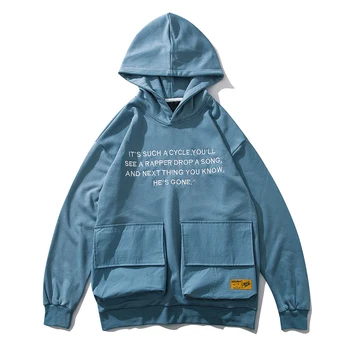 

Fashion Big Pockets Letter Printed Hoodies Mens Autumn Harajuku Hip Hop Streetwear Casual Male Pullover Sweatshirts