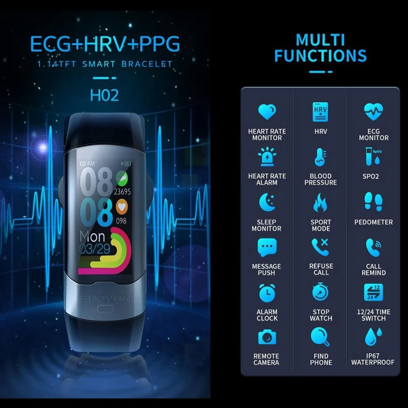 Спортивный смарт-браслет ABKT-Spovan Ecg, Usb, модный браслет с функцией обнаружения сердечного ритма для фитнеса, здорового кровяного давления, кислорода в крови