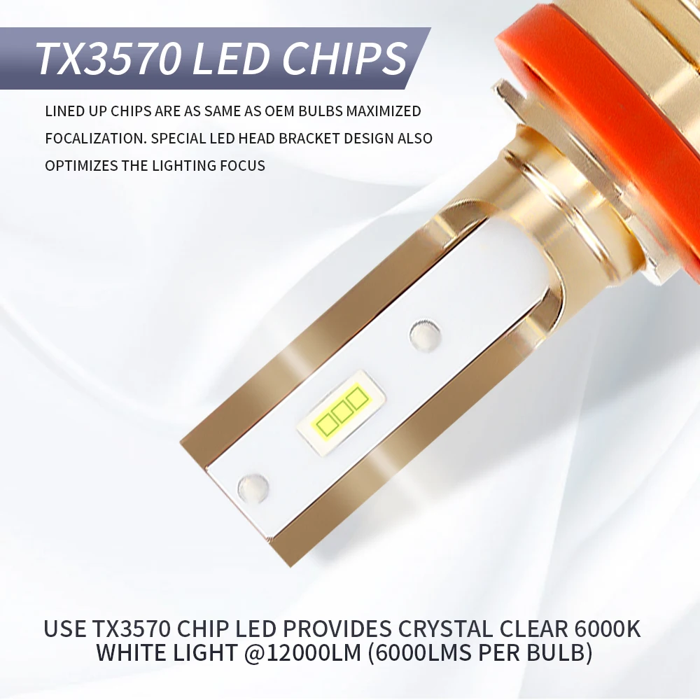 2 шт./лот H8/H9/H11 12000LM 6000K белый супер яркий TX3570 чип Автомобильные фары лампы IP67 водонепроницаемый для автомобильных фар