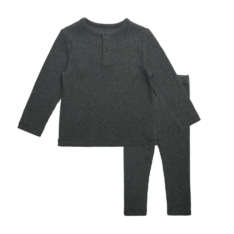 Dark grey Мягкие пижамы в рубчик для маленьких девочек, комплект одежды для маленьких мальчиков, осенне-зимняя детская одежда топы с длинными рукавами, штаны Детский комплект из 2 предметов - Цвет: Dark grey