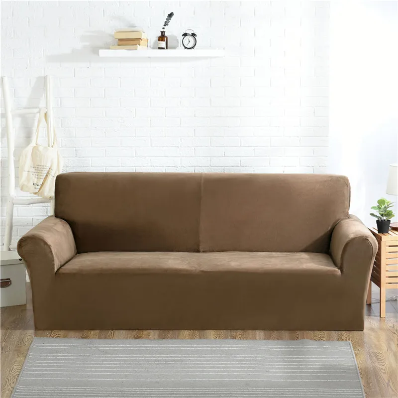 Solid Color Navy Blue Coffee Velvet Soft Warm Sofa Slipcover Stretch Sofa Covers Couch Covers Anti slip Furture Protector