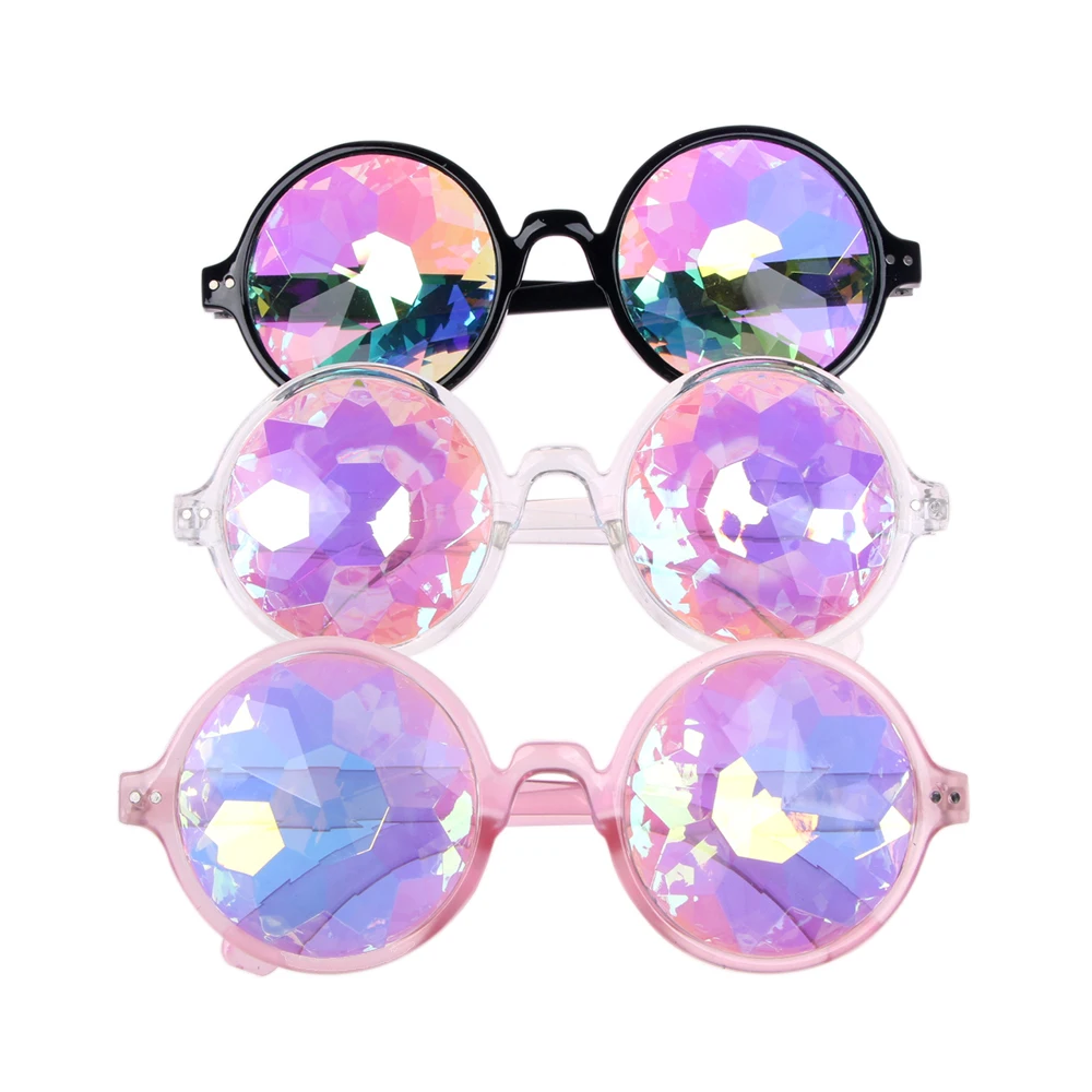 fashion sunglasses Clear Round Glasses Kaleidoscope Eyewears Crystal Lens Party Rave Music Festival Sunglasses Friend Gifts big cat eye sunglasses